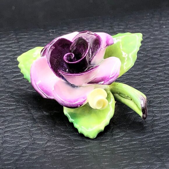 Cara China Porcelain Flower Brooch Purple Rose Staffordshire England Floral Pin - Picture 3 of 9